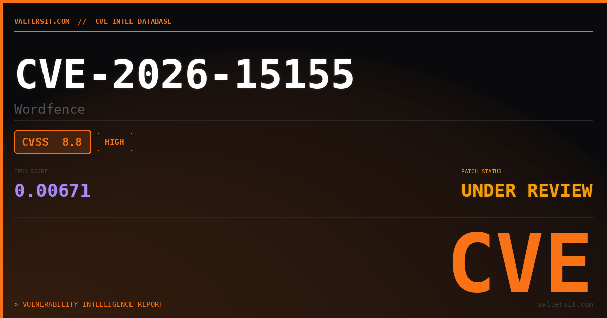 CVE-2026-15155 | Wordfence | Valters IT Hub