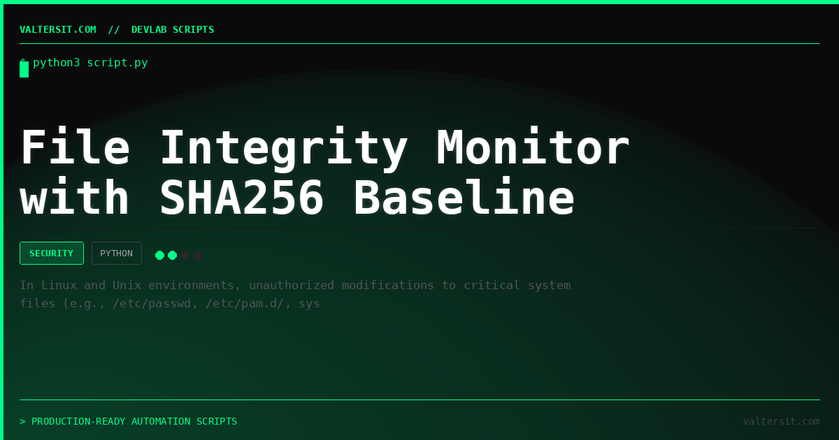 File Integrity Monitor with SHA256 B… | Python DevLab | Valters IT Hub